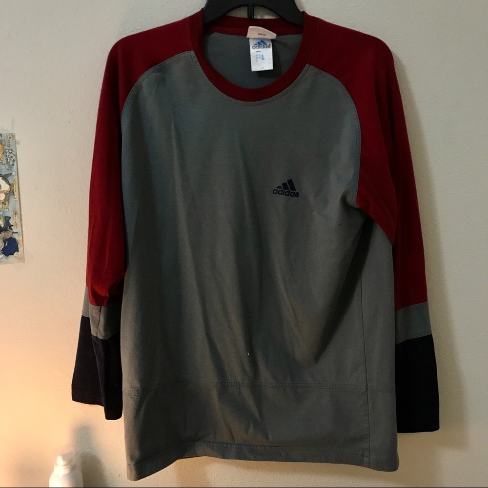 Vintage Adidas Red and Blue Long-Sleeve T-Shirt